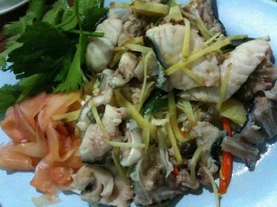 ปลาคังลวกจิ้ม ที่ ร้านอาหาร อิ่มปลาเผา บางมด พุทธบูชา