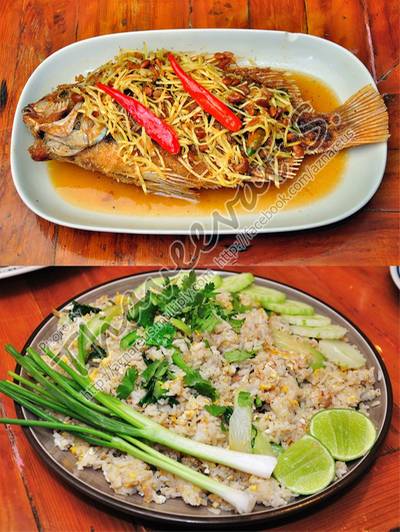 ปลาทับทิมทอด3รส + ข้าวผัดปลาเค็ม ที่ ร้านอาหาร พรานเบ็ด