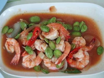 กุ้งผัดสะตอ ที่ ร้านอาหาร นายหวาน