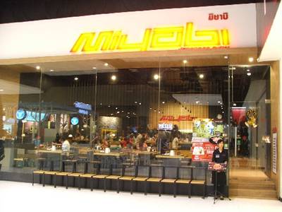 ด้านหน้าร้านมิยาบิ อยู่ข้างโซน Power Mall ที่ ร้านอาหาร Miyabi Japanese Buffet The Mall ท่าพระ