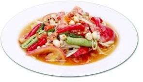 ส้มตำไทยใช้มะนาวเเท้ เเละถั่วคั่วเองจากทางร้าน ที่ ร้านอาหาร i zone food and furniture (ลุงจอมใจดี)