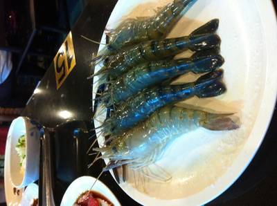 กุ้งแม่น้ำสดๆ ตัวโต๊โต ที่ ร้านอาหาร Giant Yakiniku ชิดลม