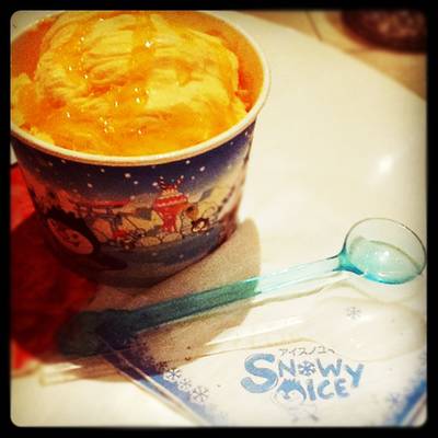 เกล็ดน้ำแข็งรสแคนตาลูป size S  ที่ ร้านอาหาร Snowy ice