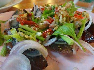 ยำไข่เยี่ยวม้า ที่ ร้านอาหาร ไผ่ไท