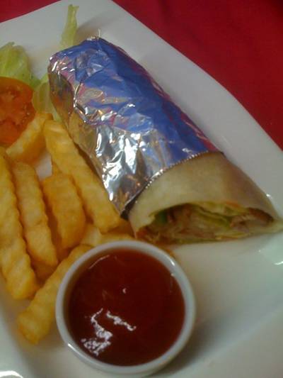 Delicious beef and cheese tortilla wrap for just 130 B @ Tacos & Salsa. Availabl ที่ ร้านอาหาร Tacos & Salsa