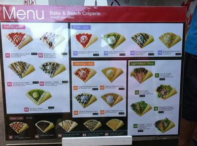 เมนู ที่ ร้านอาหาร bake & beach creperie