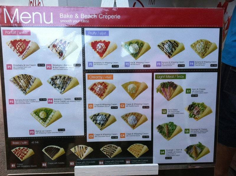 เมนู ที่ ร้านอาหาร bake & beach creperie