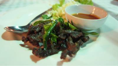 เนื้อแดดเดียว 120บาท ที่ ร้านอาหาร สวนอาหารบ้านกังหัน