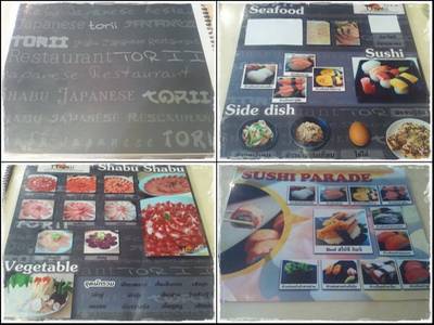 เมนูบุฟเฟ่ชาบูของทางร้าน ที่ ร้านอาหาร Torii Shabu and Japanese Restaurant
