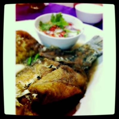 ปลากระพงทอดน้ำปลา อีกหนึ่งเมนูแนะนำของร้าน ที่ ร้านอาหาร ครัวแสวง ซีฟู้ด