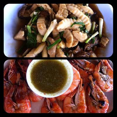 ครัวยุพิน-เห็ดออรินจิผัดน้ำมันหอย , กุ้งแชบ๊วยเผา ที่ ร้านอาหาร ครัวยุพิน