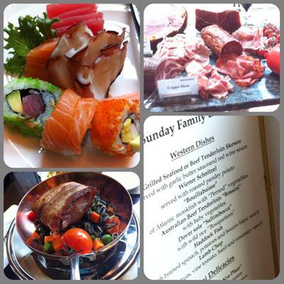 Sashimi, sushi, Dover sole with wild rice, menu, cold cut ham ที่ ร้านอาหาร Brasserie Europa Siam Kempinski Hotel Siam Kempinski Hotel
