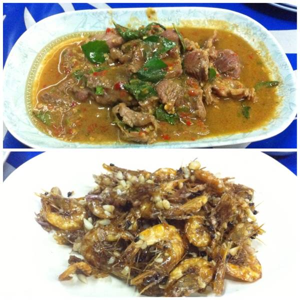 กะเพราเนื้อน่องลาย,กุ้งตะกราดทอดกระเทียม ที่ ร้านอาหาร เส่ย