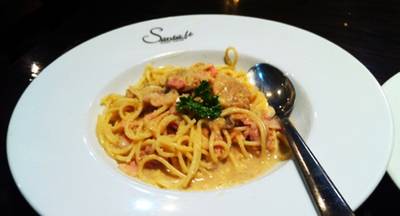 สปาเก็ตตี้เบคอนแาะเห็ดครีมซอส อร่อยอ๊ะ!!! ที่ ร้านอาหาร Santafe Steak Fashion Island สปาเก็ตตี้เบคอนแาะเห็ดครีมซอส อร่อยอ๊ะ!!! ที่ ร้านอาหาร Santafe Steak Fashion Island