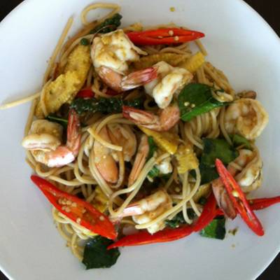 spaghetti spicy with shrimp ที่ ร้านอาหาร The Butterhead