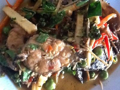 ปลาดุกทะเลผัดฉ่า ที่ ร้านอาหาร น้าติ