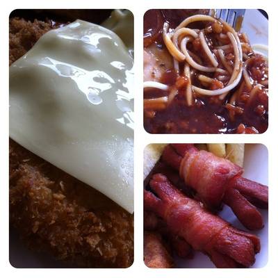 Fish steak, spaghetti, bacon&sausage  ที่ ร้านอาหาร สเต็กสามย่าน (ทูเดย์ สเต็ก)