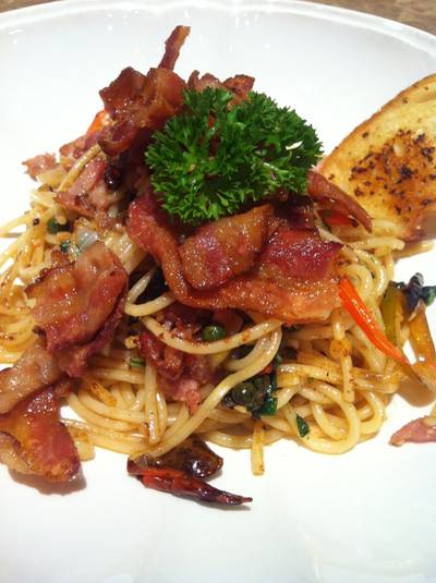 spaghetti spicy bacon ที่ ร้านอาหาร Buttercup