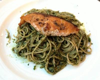 Salmon Pesto Spaghetti ที่ ร้านอาหาร Wine Republic Thonglor Salmon Pesto Spaghetti ที่ ร้านอาหาร Wine Republic Thonglor