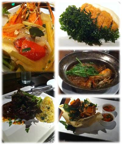 ต้มยำกุ้งมะพร้าวอ่อน สเต็กบาร์บีคิว ไข่ทอดซอสมะนาว กุ้งอบวุ้นเส้น ทอดมันไข่เค็ม ที่ ร้านอาหาร Mix Restaurant & Bar