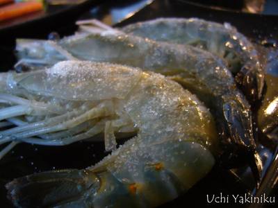 กุ้งแม่น้ำแช่งแข็งมาค่ะ แต่ก็ยังสดอยู่ ที่ ร้านอาหาร Uchi Yakiniku Buffet