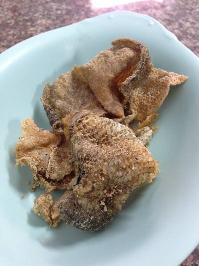 หนังปลากรอบ ที่ ร้านอาหาร รุ่งเรือง ก๋วยเตี๋ยวหมู