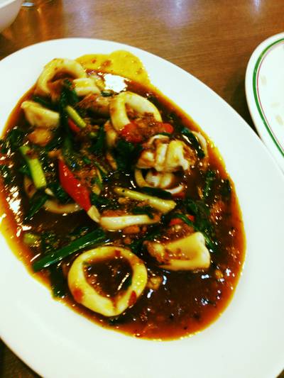 ปลาหมึกผัดร้ำพริกเผา ที่ ร้านอาหาร สมบูรณ์โภชนา อุดมสุข