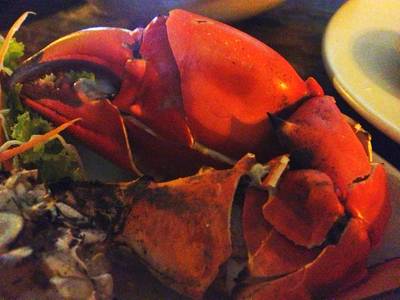 เทียบดูระหว่างขาปูกับจานอีกใบ  ที่ ร้านอาหาร ชาวฟ้าทะเลคราม