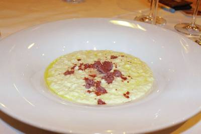 จานที่ 3 - Baccalà mantecato” risotto with black olives ที่ ร้านอาหาร Rossini's Sheraton Grande Sukhumvit Hotel