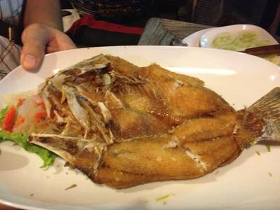 ปลากระพงทอดน้ำปลา270บาท ที่ ร้านอาหาร Postcard Pub & Restaurant