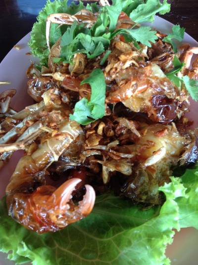 ปูนิ่มทอดกระเทียม ที่ ร้านอาหาร ฟาร์มปูนิ่ม ปูนิ่มทอดกระเทียม ที่ ร้านอาหาร ฟาร์มปูนิ่ม