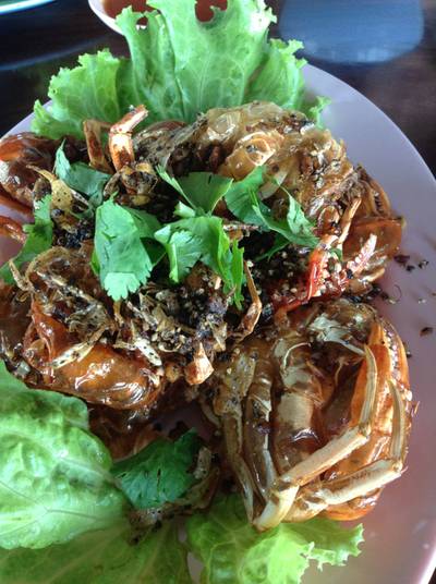 ปูนิ่มทอดกระเทียมพริกไทย ที่ ร้านอาหาร ฟาร์มปูนิ่ม ปูนิ่มทอดกระเทียมพริกไทย ที่ ร้านอาหาร ฟาร์มปูนิ่ม