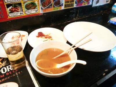 สภาพหลังจากทานหมด จุกสุดๆ ที่ ร้านอาหาร Sendai Ramen Mokkori