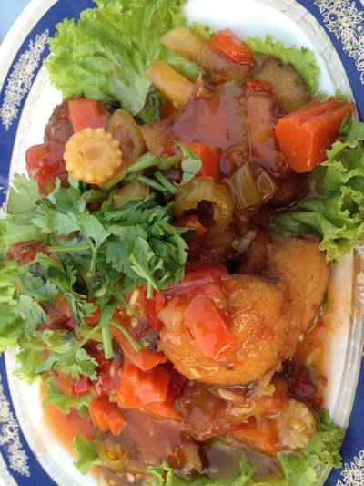ปลาม้า3รส ที่ ร้านอาหาร ร้านกุ้งเป็น (เจ้เน้ยกุ้งเป็น)