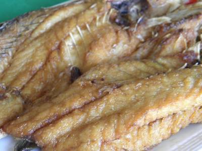 ปลากระพงทอดน้ำปลา สดๆ แน่นๆเลย ^^ ที่ ร้านอาหาร สายลม