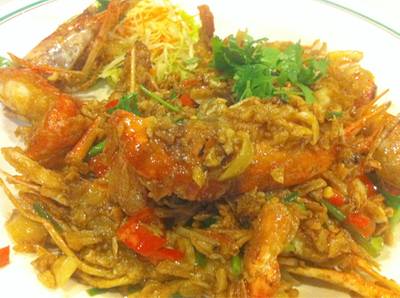กุ้งผัดพริกเกลือ ที่ ร้านอาหาร สมบูรณ์โภชนา สุรวงศ์