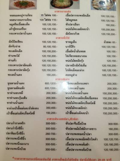 เมนูหน้าแรก ที่ ร้านอาหาร นายโซว