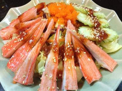 ยำปูอัด ผักสดปูอัดหวานมาก ที่ ร้านอาหาร Tohkai Yakiniku Promenade