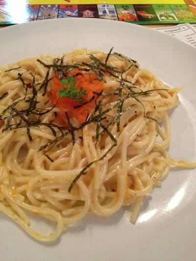 คาโบนาร่าไข่กุ้ง น่าจะใช่ถ้าจำไม่ผิด // อาหารคาว ที่ ร้านอาหาร Study Room Cafe