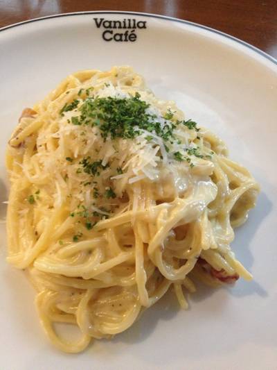 สปาเก็ตตี้คาโบนารา  ที่ ร้านอาหาร Vanilla Garden