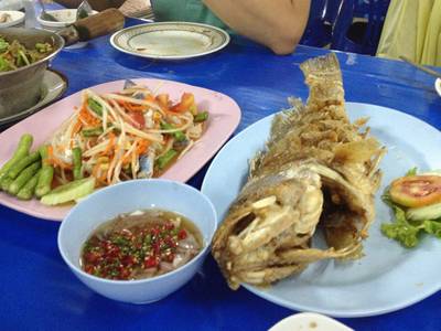 ส้มตำปูม้า กับ ปลาเก๋าทอด ที่ ร้านอาหาร อุดมโภชนา ส้มตำปูม้า กับ ปลาเก๋าทอด ที่ ร้านอาหาร อุดมโภชนา