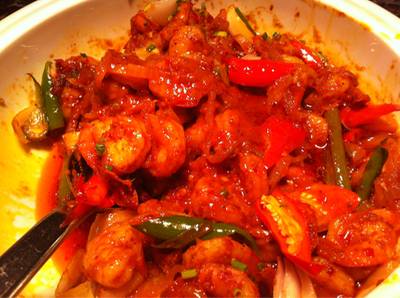 กุ้งลายเสือผัดพริกแกง ที่ ร้านอาหาร Flavors @ Renaissance Ploenchit Hotel